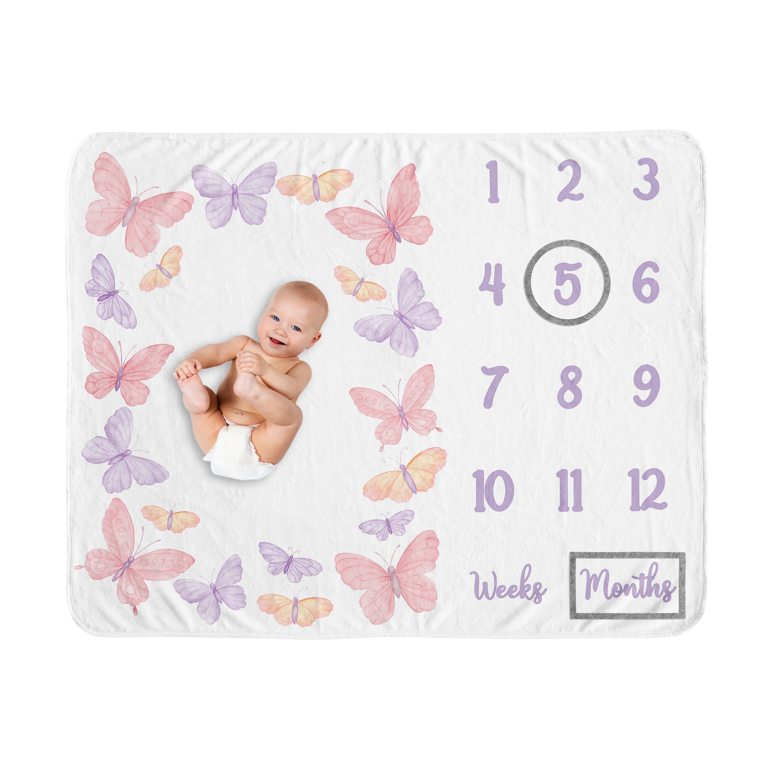 Sweet Jojo Designs Pink/Purple Shabby Chic Butterfly Girl Baby Monthly Milestone Blanket - Colorful Butterflies Lilac Watercolor
