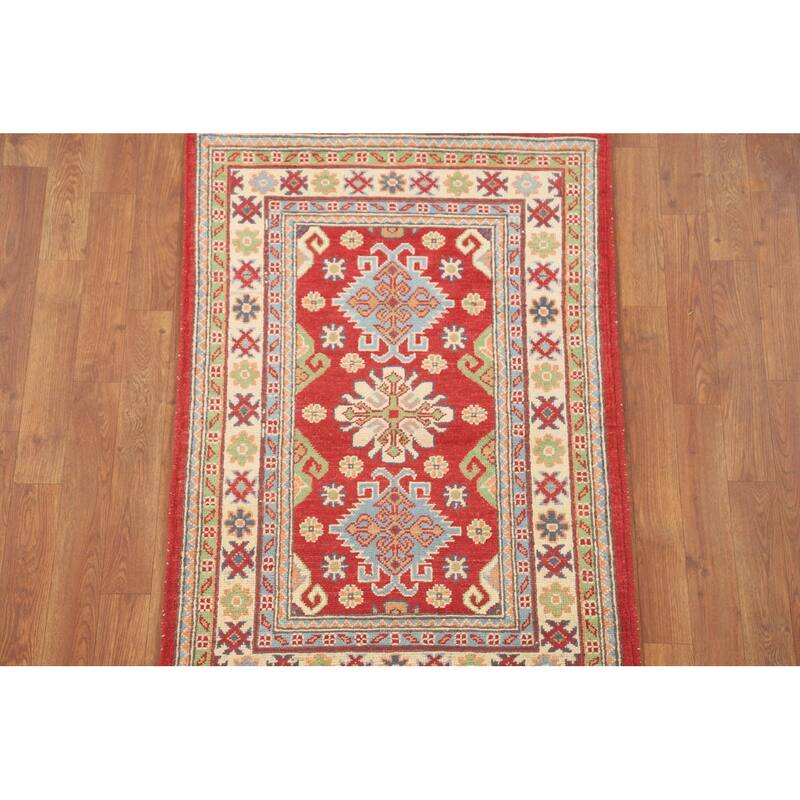 Kazak Accent Rug Hand-Knotted Geometric Wool Carpet - 2'8" x 4'0"