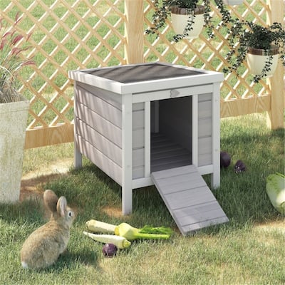 Solid Fir Wood Pet House with Waterproof Roof for Small pet and bunny - 16.5" L x 20" W x 17" H