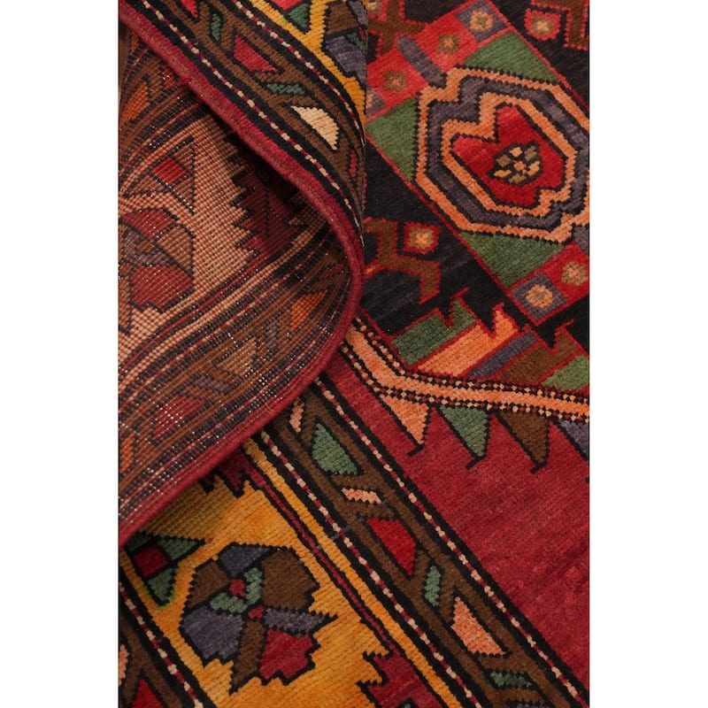 Hand Knotted Oriental 100% Wool Carpet Traditional Geometric Oranges & Rust Ardebil Runner Rug - 12' 8'' X 4' 0''