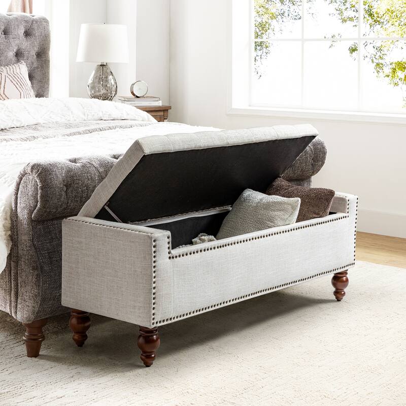 Felix Classic Button-Tufted Storage Bench With Nailhead Trims By HULALA HOME