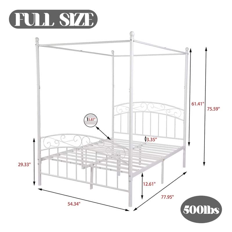 Caxkun Canopy Bed Frame Four-Poster Metal Platform Bed