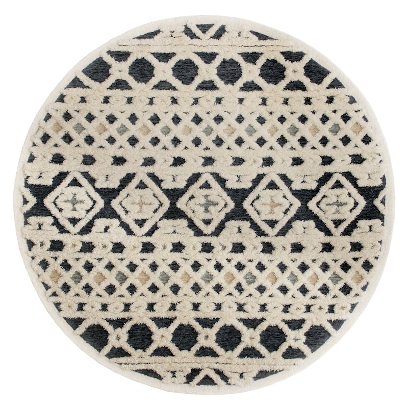 Suino Cream/Tan Geometric Hand-Tufted Wool Casual Indoor Area Rug by Sevita - 6' Round
