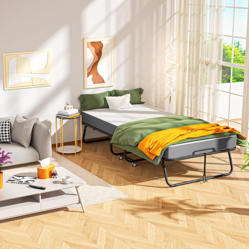 Folding Bed with 5-inch Memory Foam Mattress, Portable Foldable Rolling Guest bed for adults with Dustproof Bag