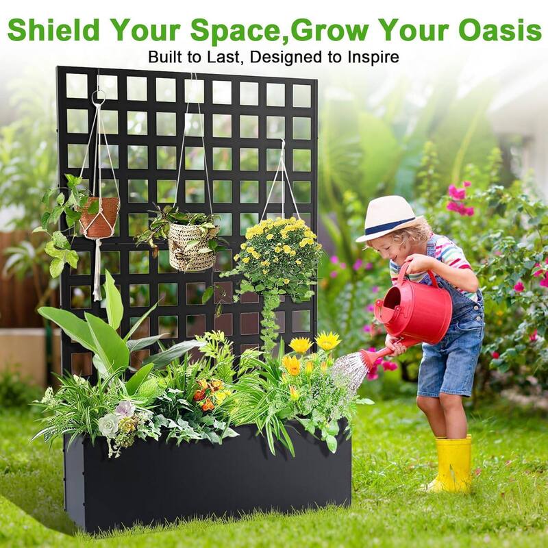 Galvanized Raised Garden Bed with Trellis, Privacy Screen Planter Box for Patio Balcony
