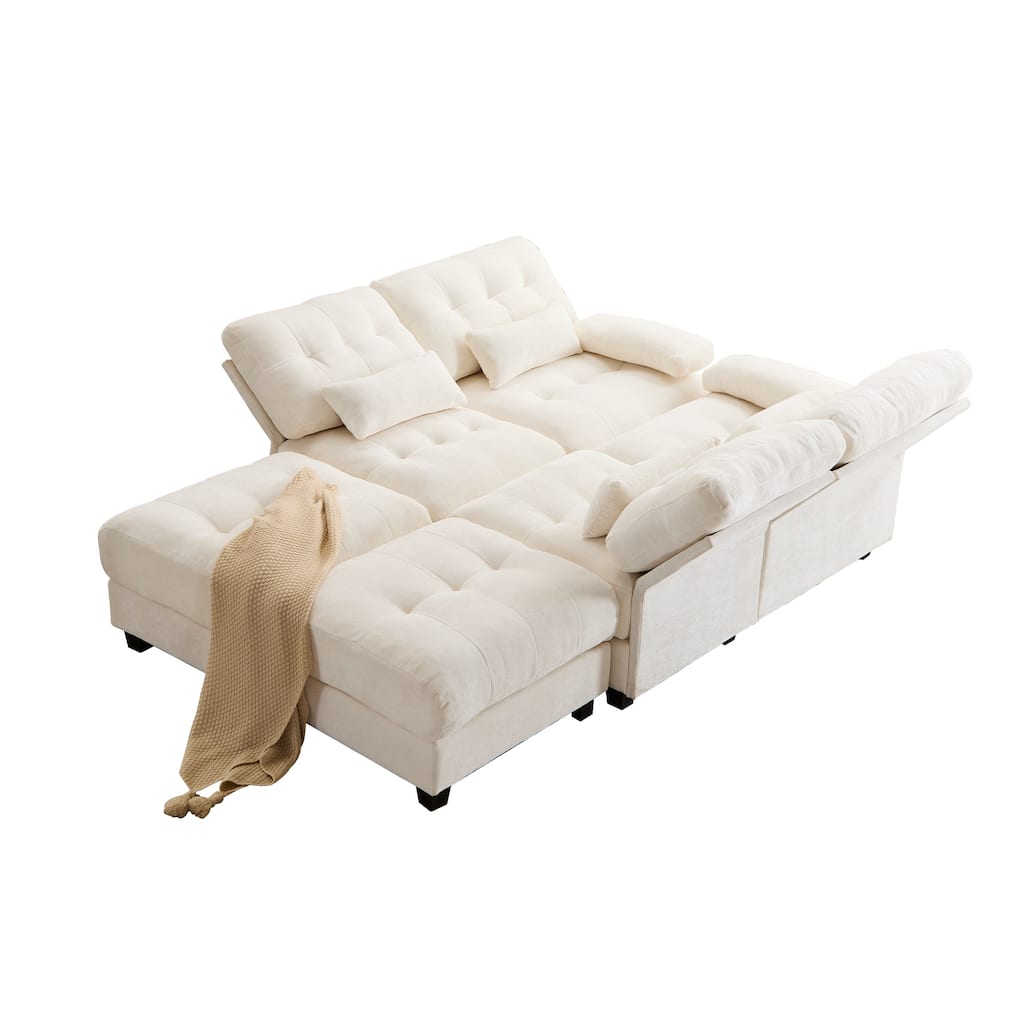 GDFStudio - 4-Seater Adjustable Backrest 119" Chenille Sofa with 2 Ottomans and 4 Throw Pillows