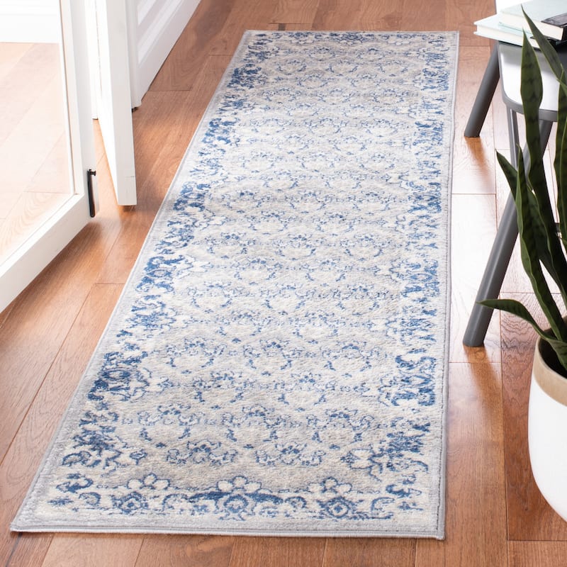 SAFAVIEH Brentwood Paunica Oriental Damask Trellis Rug - 2' x 8' Runner - Grey/Blue