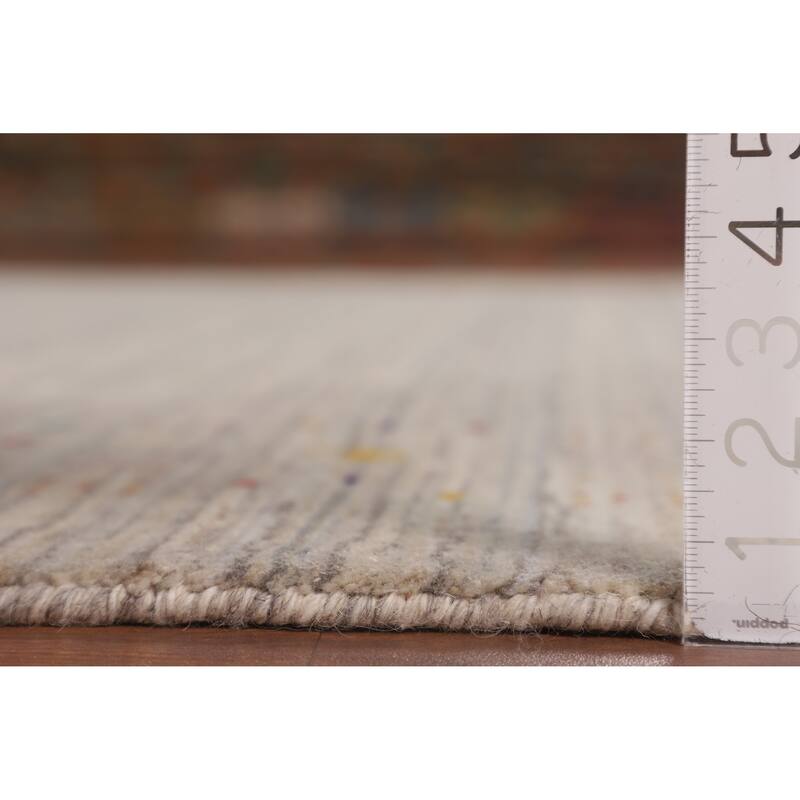 Striped Gabbeh Square Indian Square Area Rug Hand-Knotted Wool Carpet - 7'9"x 8'1"