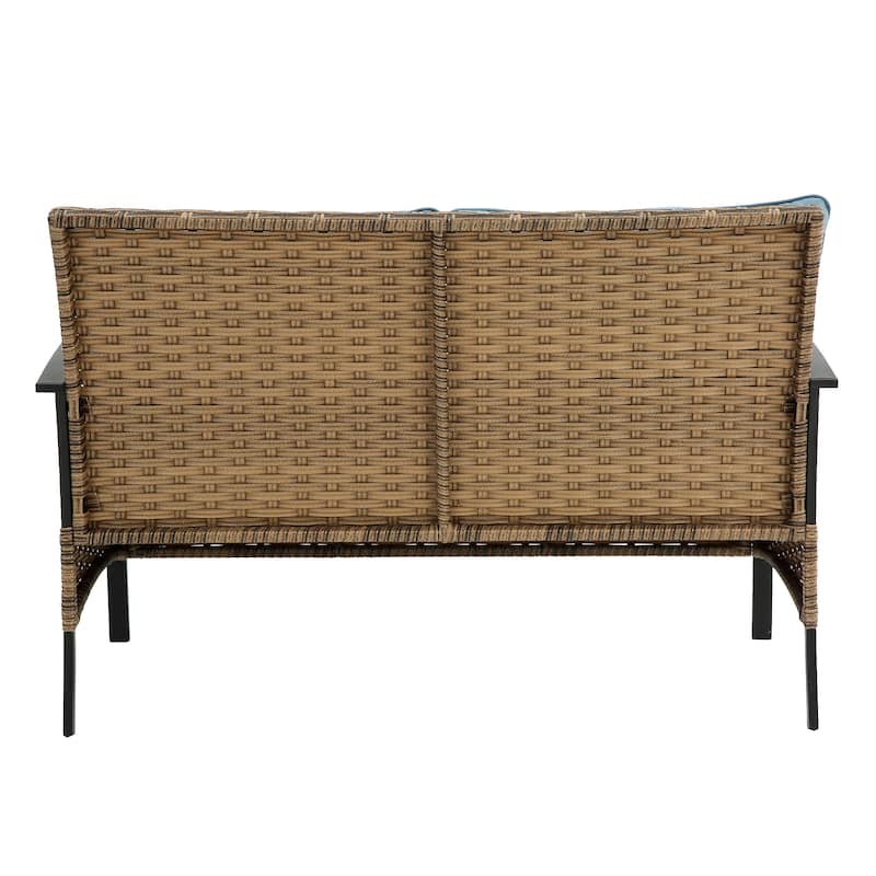 Outdoor Patio Furniture Set, 4 Piece Wicker Outdoor Conversation Set, Corner Sofa Set with Cushion and Side Table