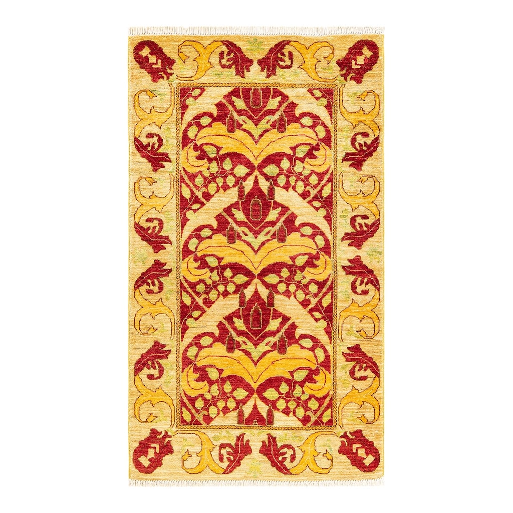 Overton Hand Knotted Wool Contemporary Floral Red Area Rug - 3' x 5'