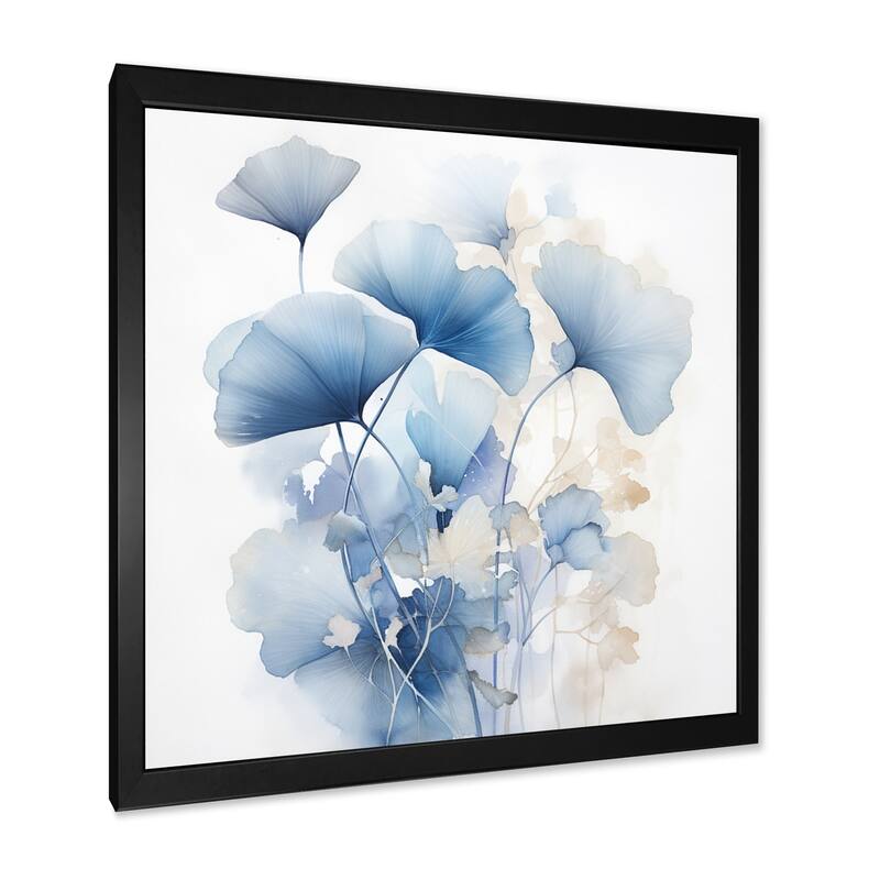 Designart "Delicate Blue Ginko Leaves On White Watercolor" Leaves Framed Wall Art Living Room
