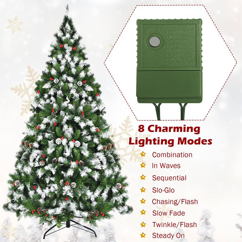 Gymax 6/7.5/9 FT Pre-lit Snow Sprayed Christmas Tree Artificial Xmas - See details