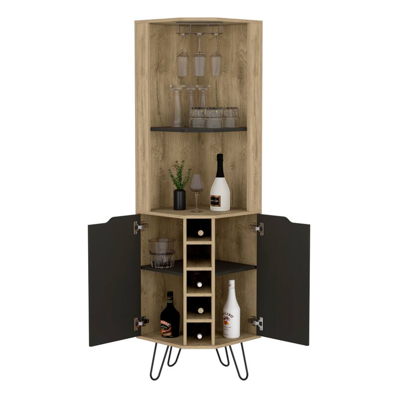 Corner Bar Cabinet for Kitchen, Dining Room,Living Room, Aged Oak / Black