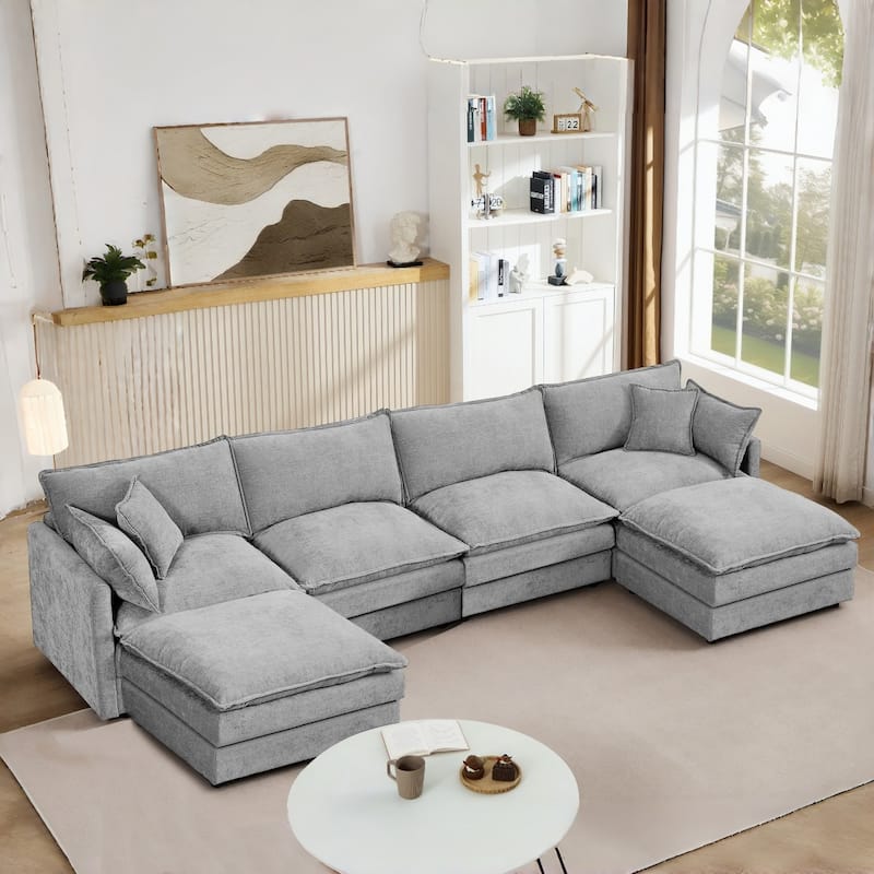 130.7" Modular Chenille U-Shape Sectional Sofa with Movable Ottomans - Grey