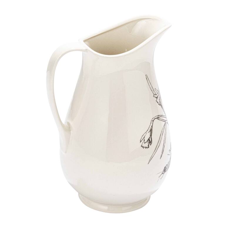Stoneware Pitcher with Flower Design - 6.5"L x 6.0"W x 10.0"H