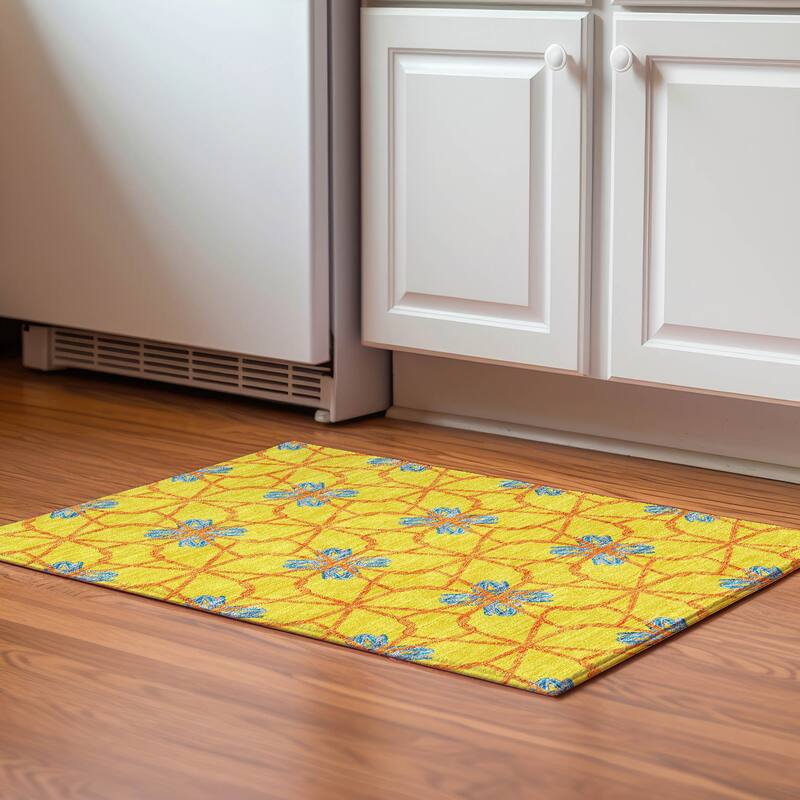 Premium Washable Super Soft Contemporary Tangle Mayfield Rug - Yellow - 1'8" x 2'6"