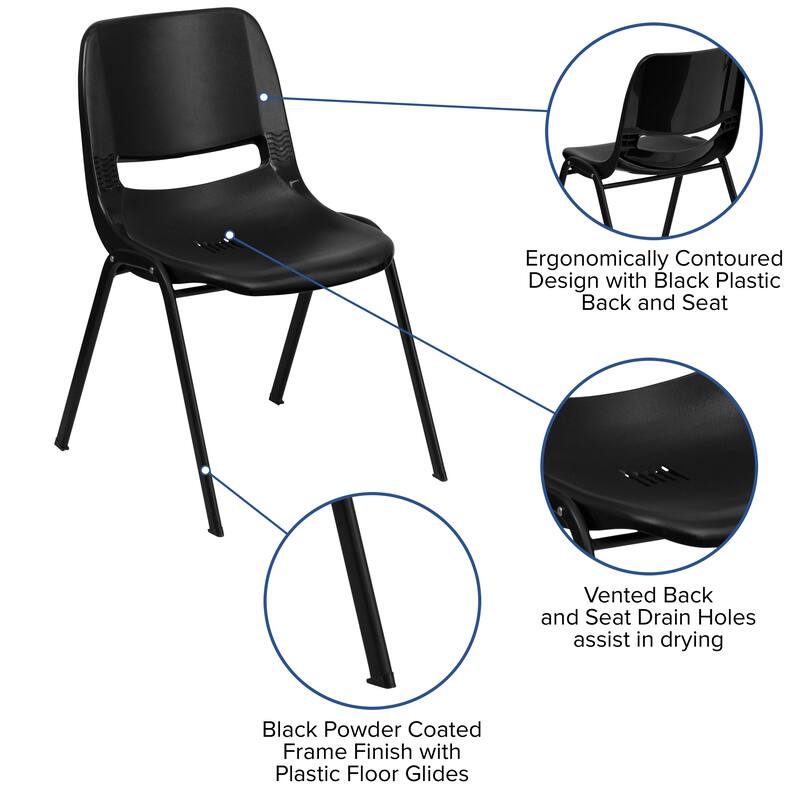 5 Pack 440 lb. Capacity Kid's Ergonomic Shell Stack Chair - 19.25"D x 15.25"W x 24.5"H