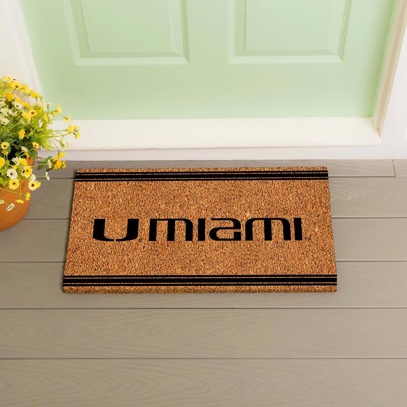 University of Miami Monochrome Indoor/Outdoor Coir Door Mat - 28" x 16"