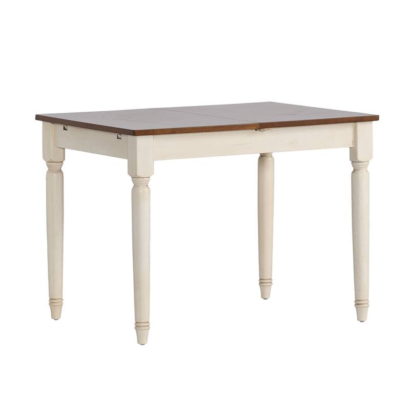 Jeby Dining Table, 39-50 Inch Brown Expandable Leaf, Turned Ivory Legs