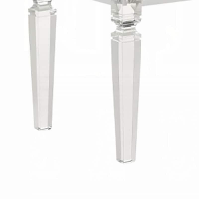 Rara Bench, Beige Padded Seat, 54 Inch Clear Tapered Acrylic Legs