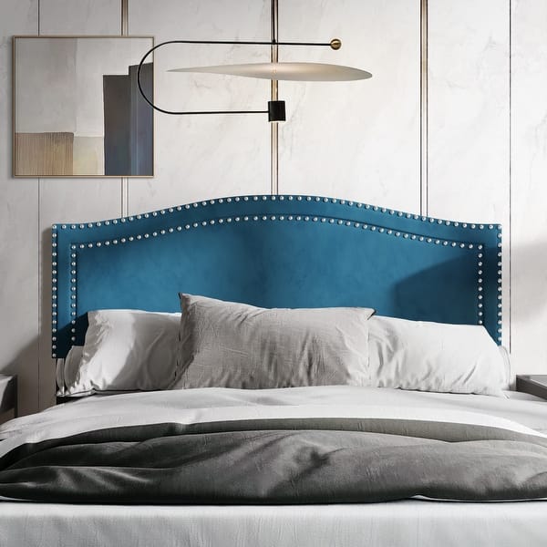 slide 2 of 19, CraftPorch Velvet Nailhead Trim Upholstered Adjustable Headboard