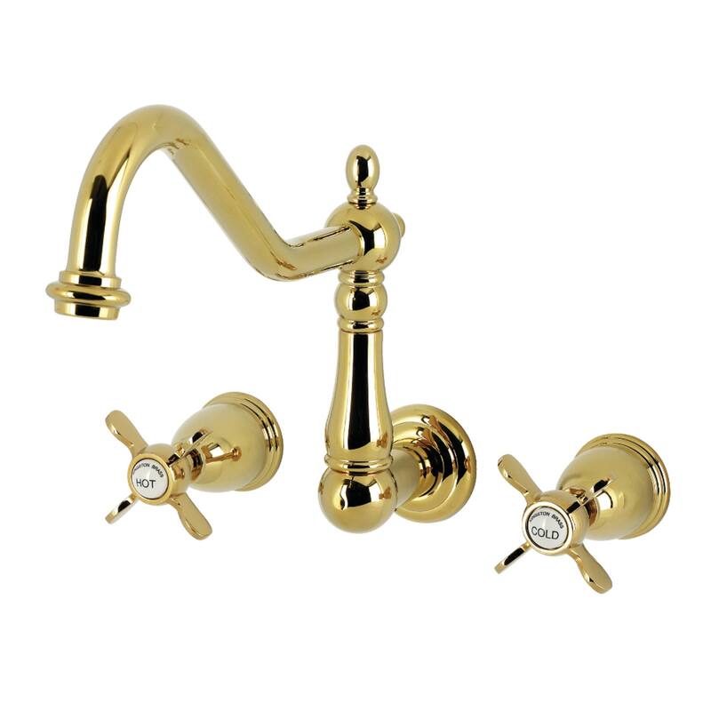 Kingston Brass Essex Double-Handle Wall-Mount Pre-Rinse Bridge Kitchen Faucet - Polished Brass