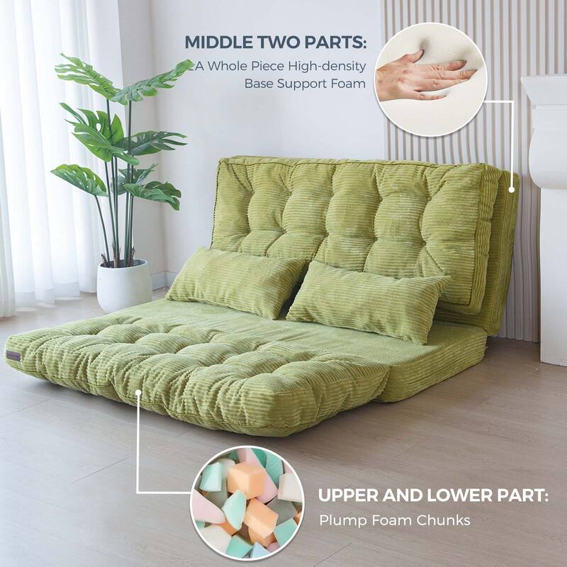 Corduroy Bean Bag Bed Tufted Folding Sofa Bed with Pillows