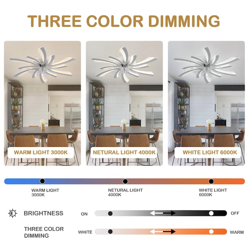 31" Modern Flush Mount Ceiling Fan with Dimmable Light and Remote Control,6-Speed Reversible Ceiling Fan - 30.7Inch