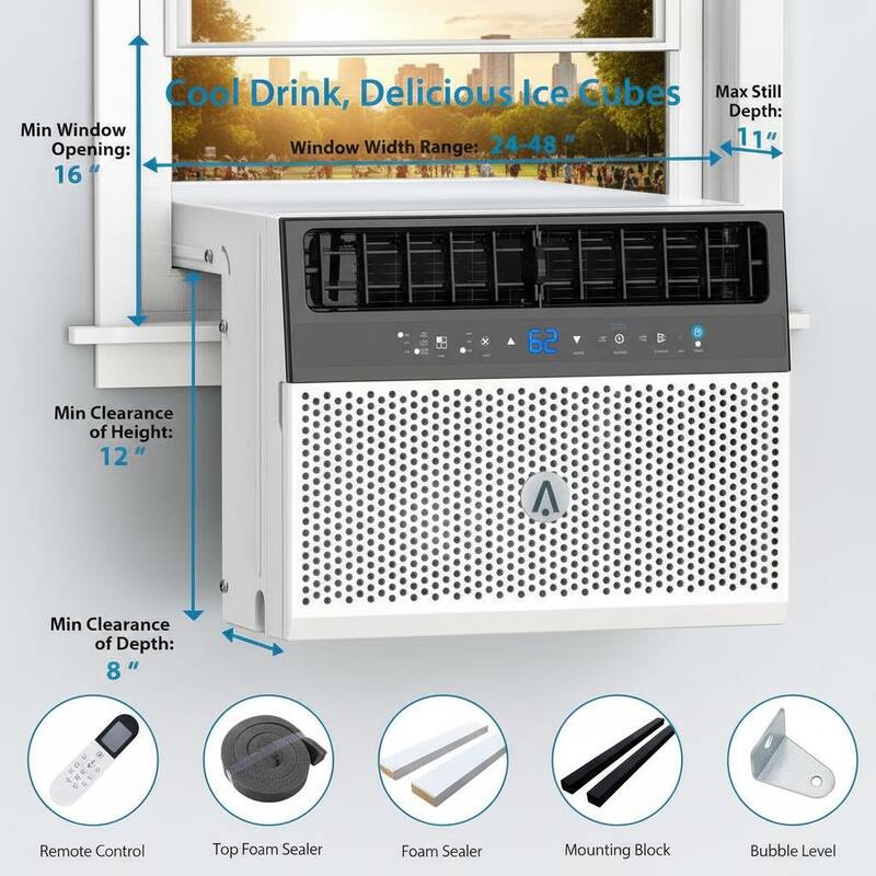 8000 BTU Window Air Conditioner, Fast Cooling to 370 Sq Ft, with Remote & App Control