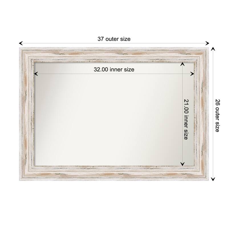 Alexandria White Wash Framed Non-Beveled Custom Wall Mirror, Bathroom Vanity Mirror - Outer Size: 37.25 x 26.25