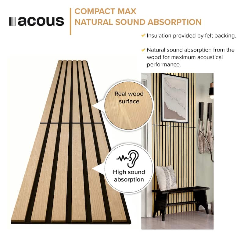 Acous ACMF2-70 Foldable Compact Max 12-in x 96-in x 0.4-in 2-Pack Wall Panels, Light Oak