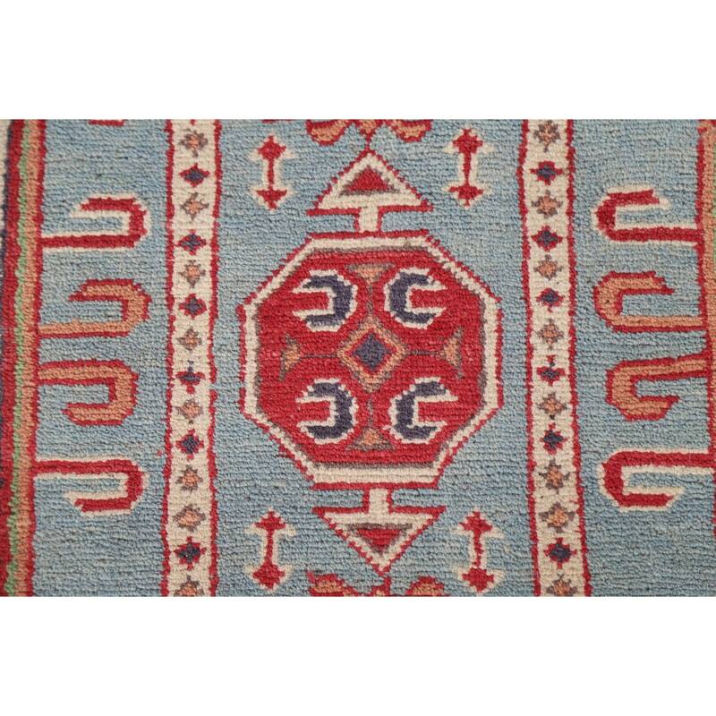 Hand Knotted Oriental 100% Wool Carpet Traditional Geometric Red Kazak Area Rug - 9' 7'' X 6' 4''