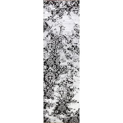 Wool/ Silk Distressed Abstract Oriental Staircase Runner Rug Handmade - 2'8" x 10'5"