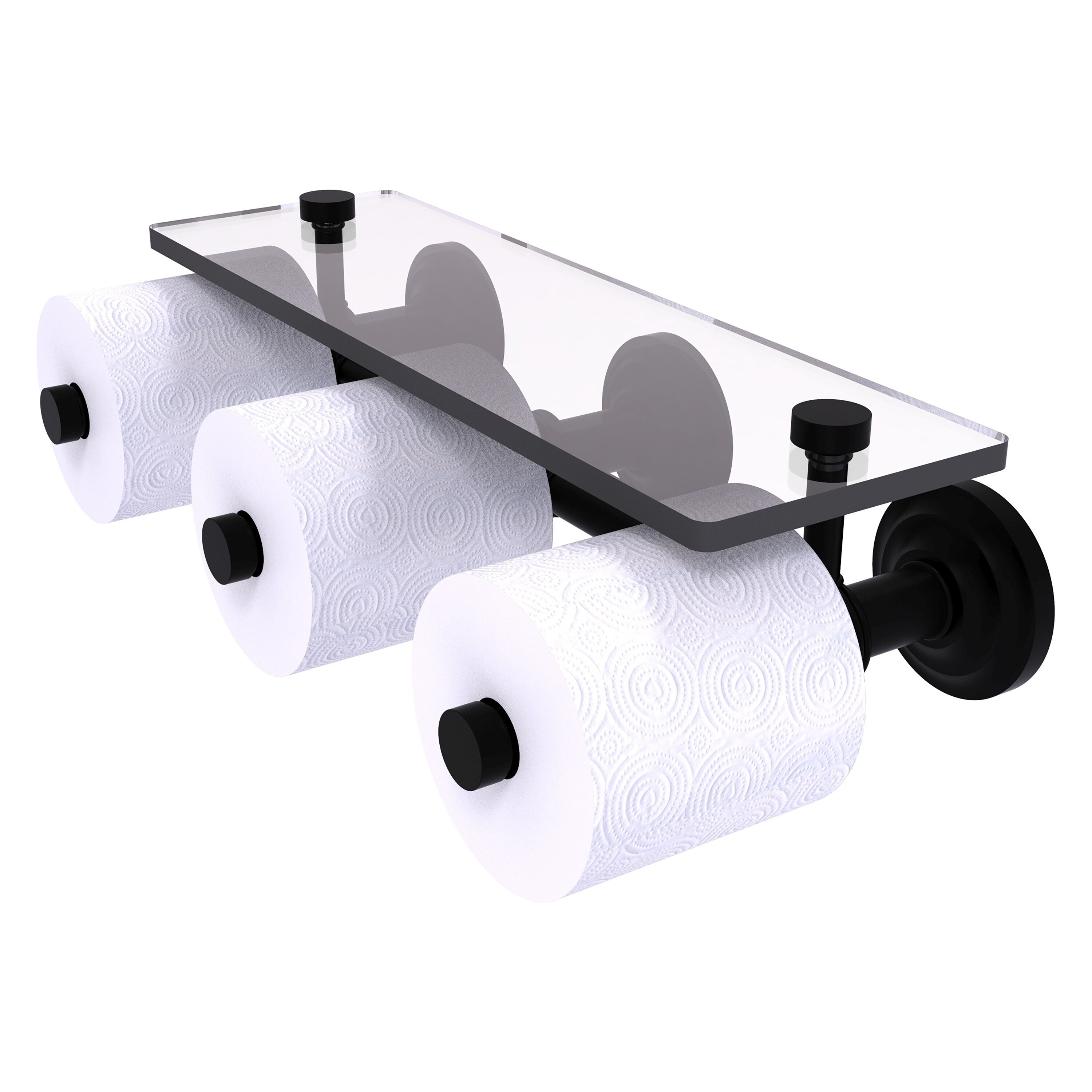 Allied Brass Que New Collection Horizontal Reserve 3 Roll Toilet Paper Holder with Glass Shelf