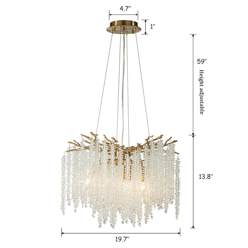 CraftHome Modern Glam Crystal Chandelier Branch Style Pendant Ceiling Light for Dining Room Bedroom Living Room Entryway