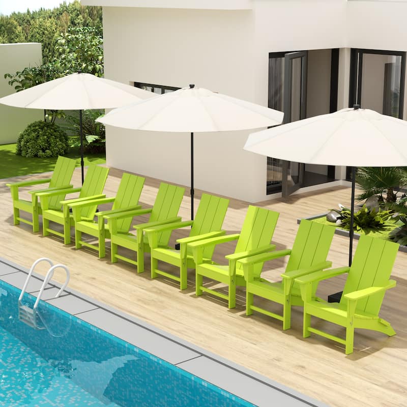 Shoreside Modern Poly Folding Eco-Friendly All Weather Adirondack Chair (Set of 8) - Lime
