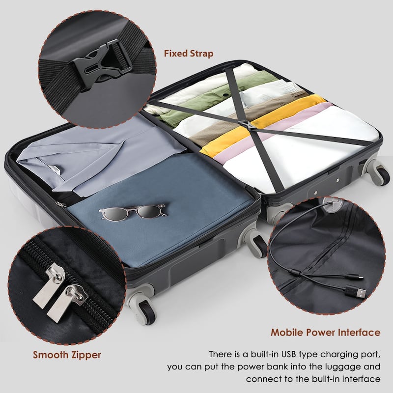 Luggage Set of 3,20-inch with USB Port,Airline Certified Carry-on Luggage,ABS+PC Hard Shell Luggage with Spinner Wheels