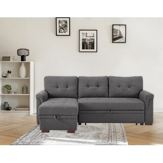 Reversible Sleeper Sectional Sofa Set L-shape Linen Fabric Couch Set ...
