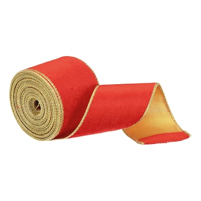 Christmas Velvet Ribbon 2.5" 10Yard Gold Iron Wired Edge Easy to Shape