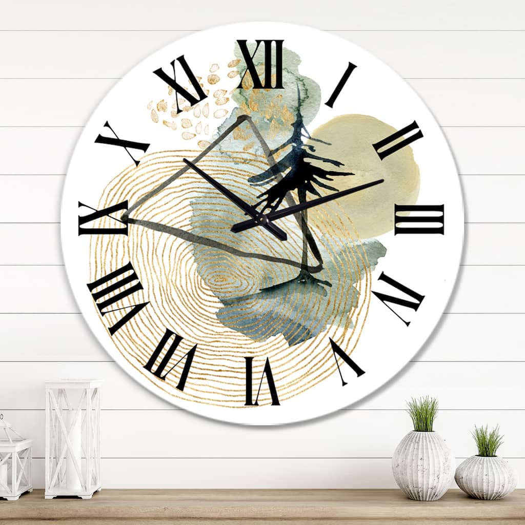Designart 'Abstract Landscape Of Mountains Moon and Tree' Mid-Century Modern wall clock
