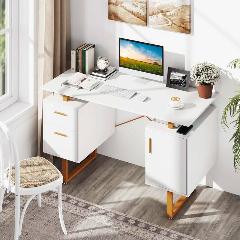 Costway 51" Home Office Desk with Floating Desktop Dual Drawers
