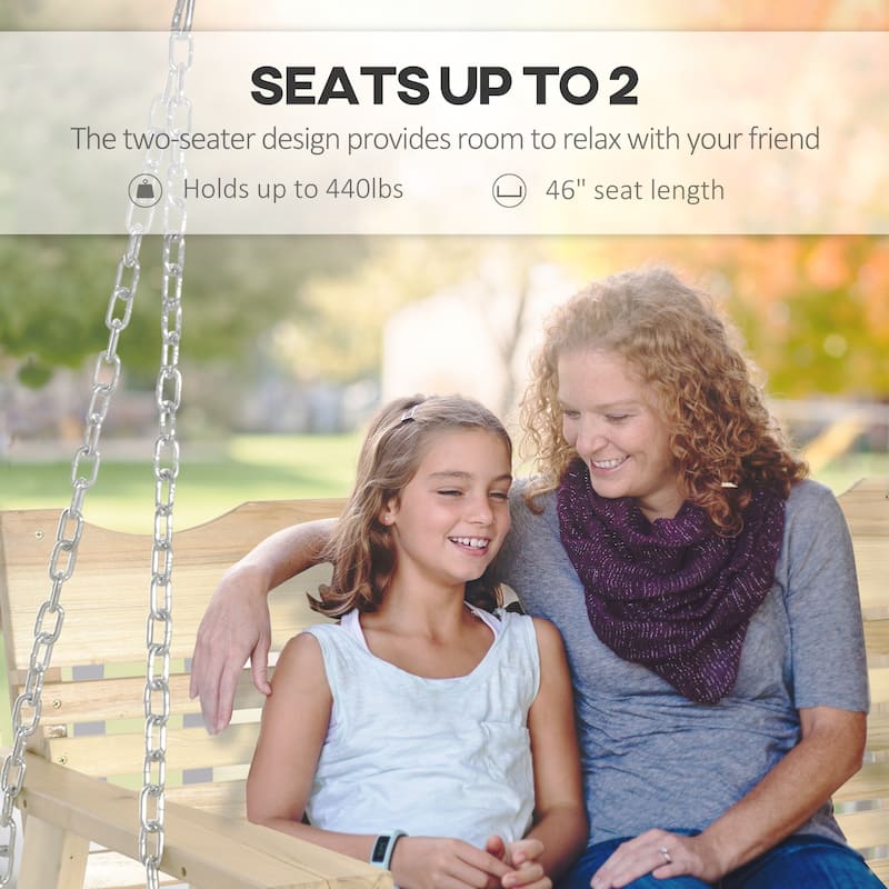 Outsunny 2-Seater Porch Swing, Hanging Outdoor Swing Bench with Metal Chains and Wide Armrests