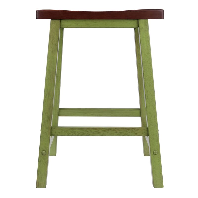 Satori Saddle Seat 24" Counter Stool, Rustic Green and Walnut - N/A