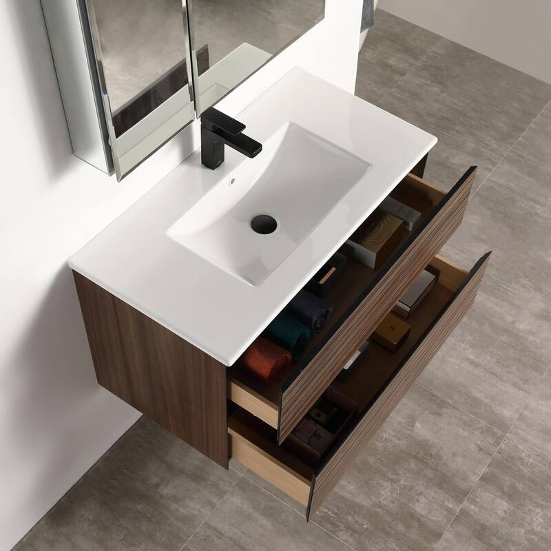 Blossom 36" Floating Bathroom Vanity with Acrylic Sink, Modern Design