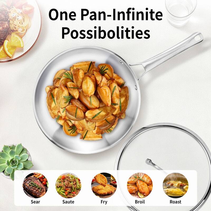 Tri-Ply Skillets Set Stainless Steel Chef's Pan Cookware Set