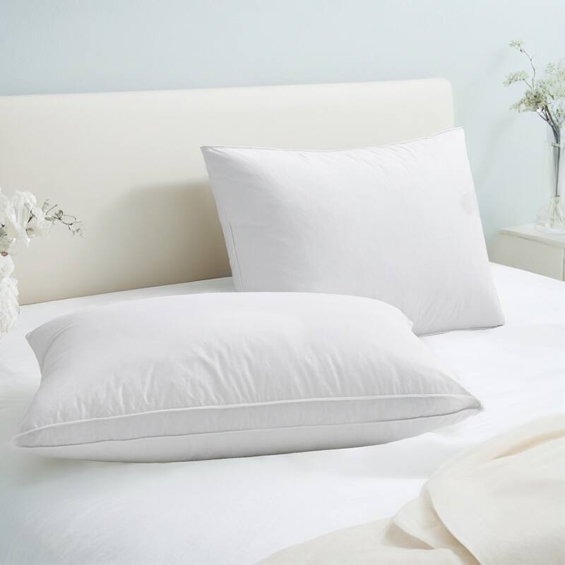 Medium-Firm Goose Feather Down Pillow with Gusset, Medium Neck Support for Stomach, Side and Back Sleepers - White - Medium-Soft - Standard