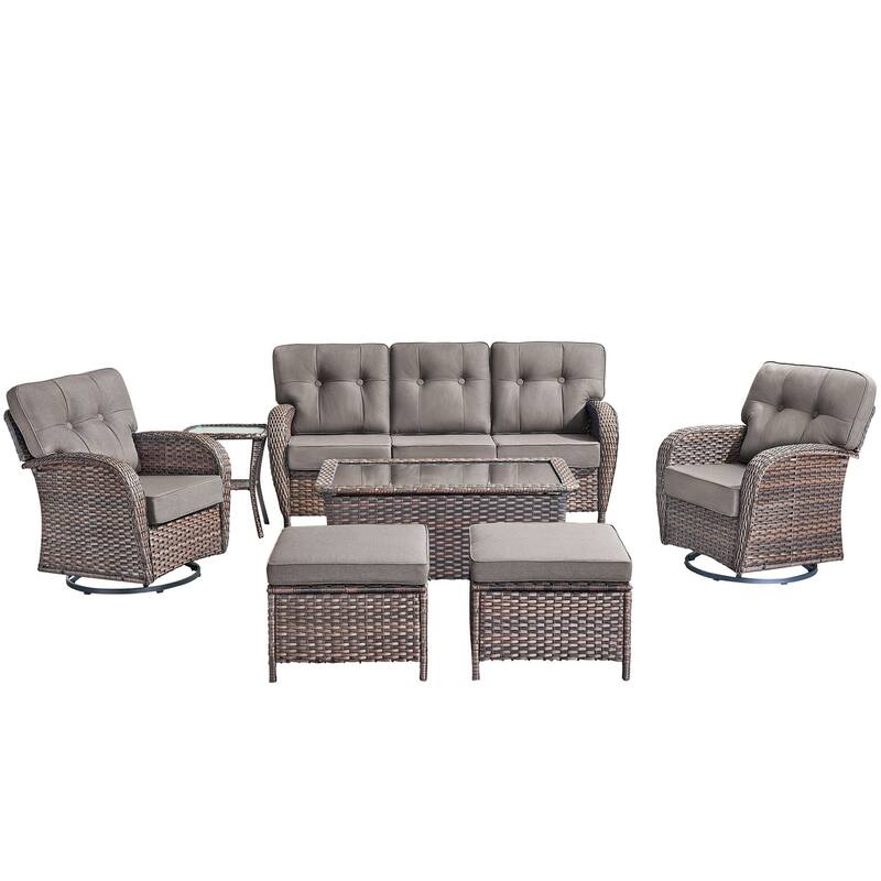 7 Pieces Pocassy Sofa Ottoman with Swivel Chairs