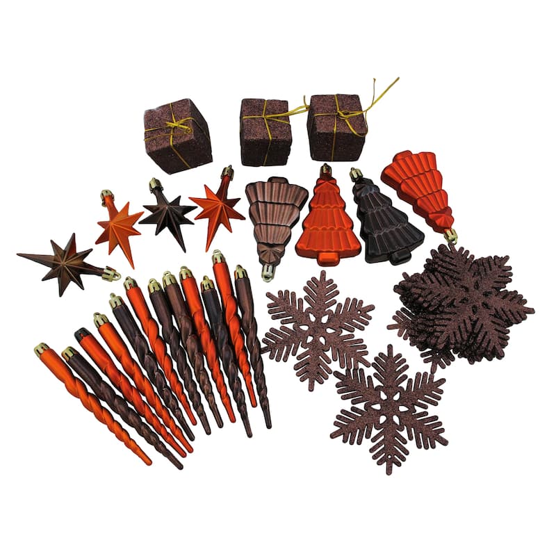 125ct Brown Orage Shatterproof 4-Finish Christmas Ornaments 5.5"
