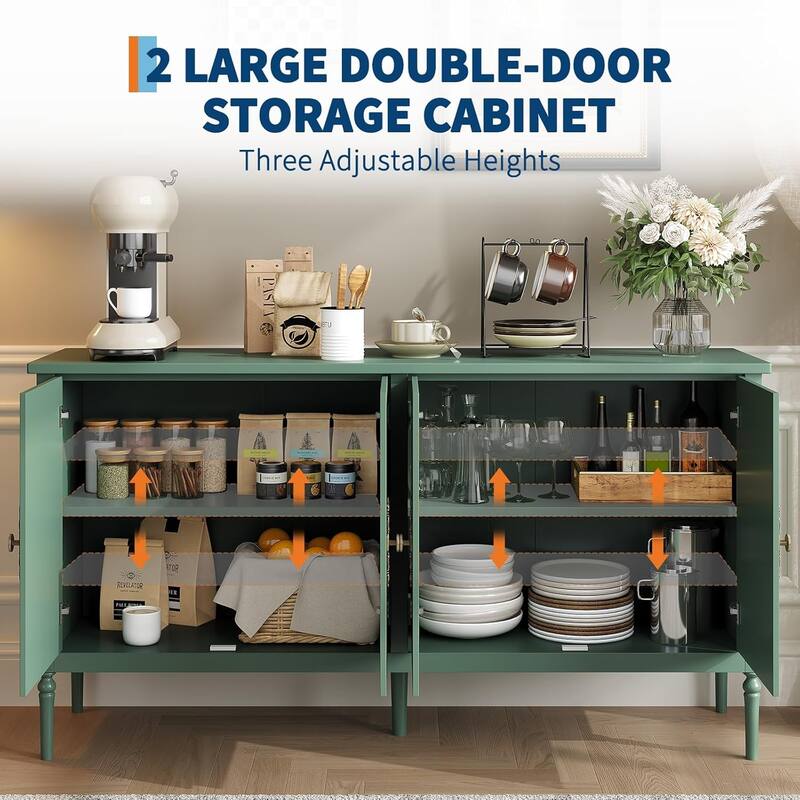 59" Sideboard Buffet Cabinet with Storage, Modern Credenza with 4 Doors and Adjustable Shelves