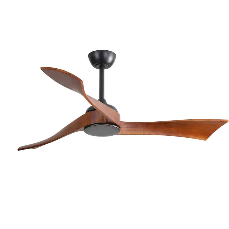 Sofucor 52 Inch Farmhouse Indoor&Outdoor Ceiling Fan with Remote,LED Light Optional - Without Light - Black with Walnut Blades